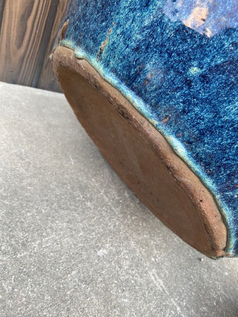 火鉢　陶器　海鼠釉　アンティーク　骨董　金魚鉢　特大　睡蓮鉢　メダカ　鉢カバー