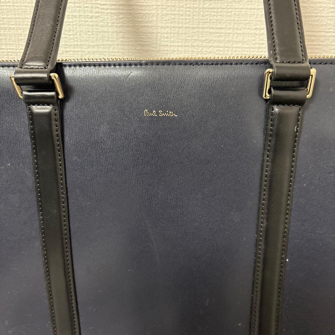 ポールスミス　A4トートバッグ　シティエンボスネイビー　 レザー　ビジネスバック