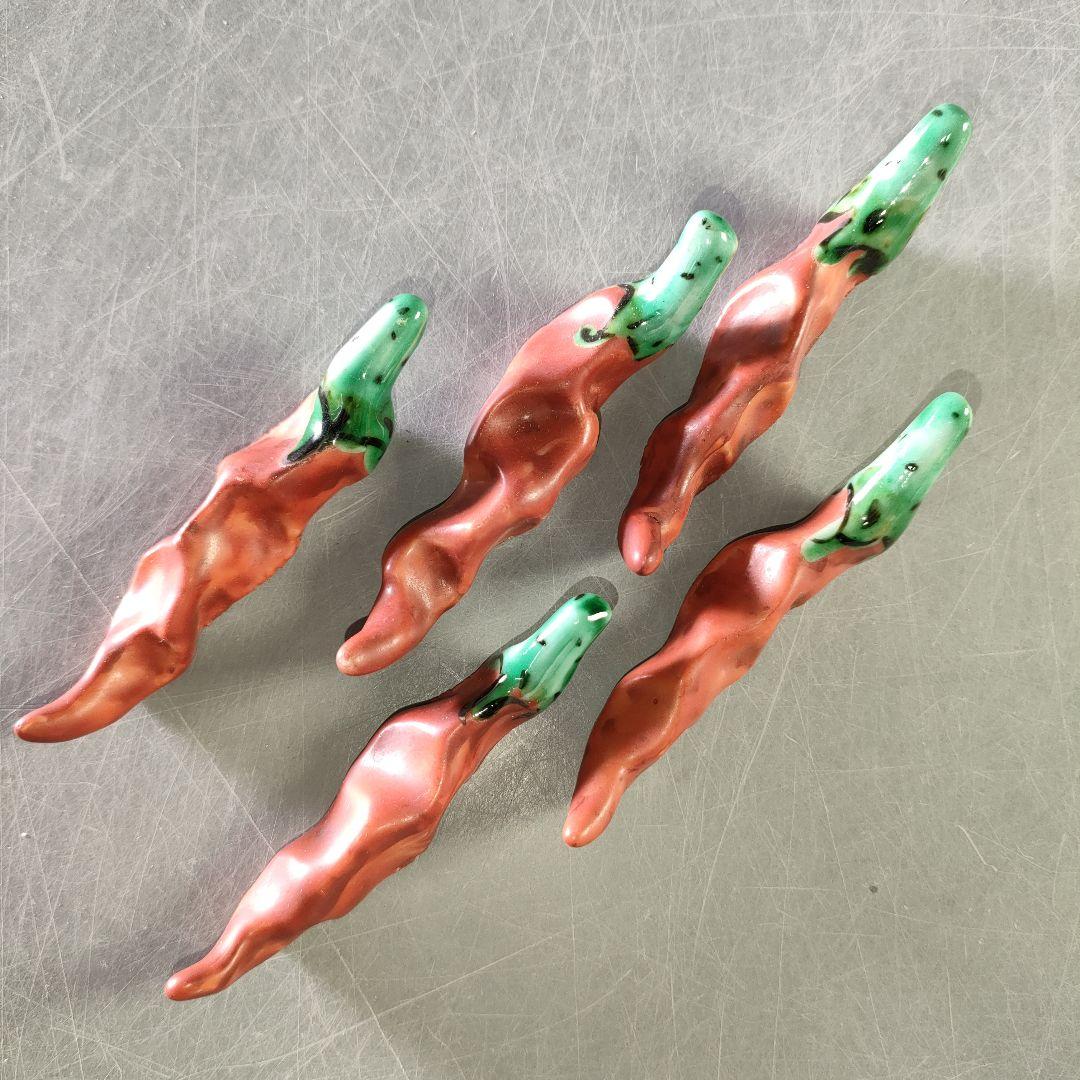 A1202-5/九谷焼/須田菁華/色絵唐辛子箸置5客/共箱/和食器/懐石道具/