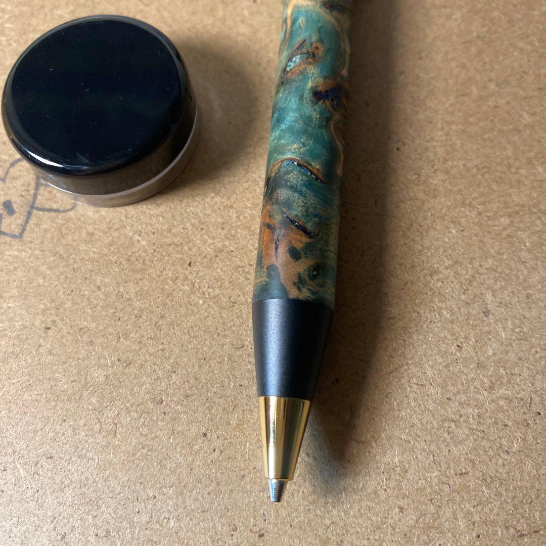 野原工芸似シャーペンBLUEスタビライズドウッド・ポプラ瘤杢 木軸ペン