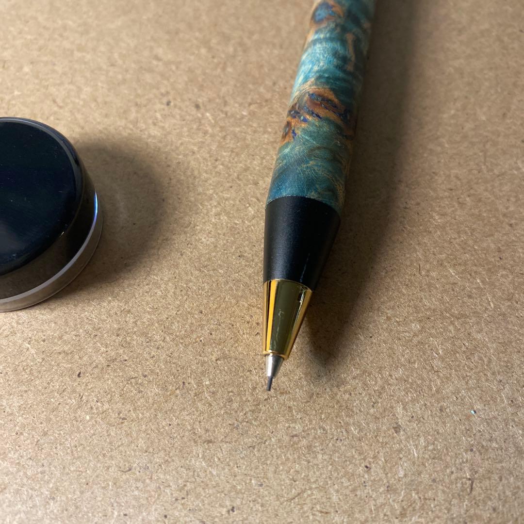 野原工芸似シャーペンBLUEスタビライズドウッド・ポプラ瘤杢 木軸ペン