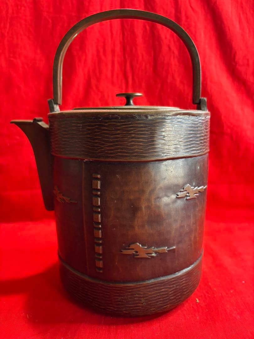 寸胴割手　銅製薬缶　やかん　浮彫細工　水差 水注　茶器　急須　ビンテージ