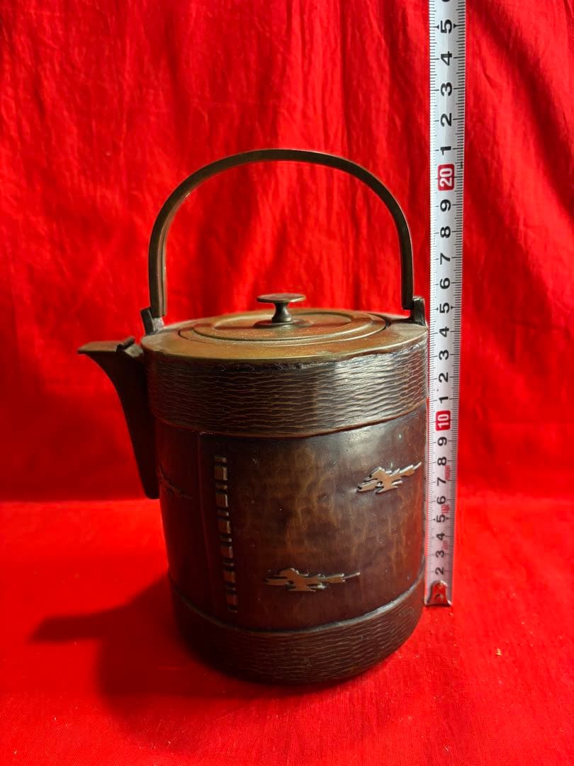 寸胴割手　銅製薬缶　やかん　浮彫細工　水差 水注　茶器　急須　ビンテージ