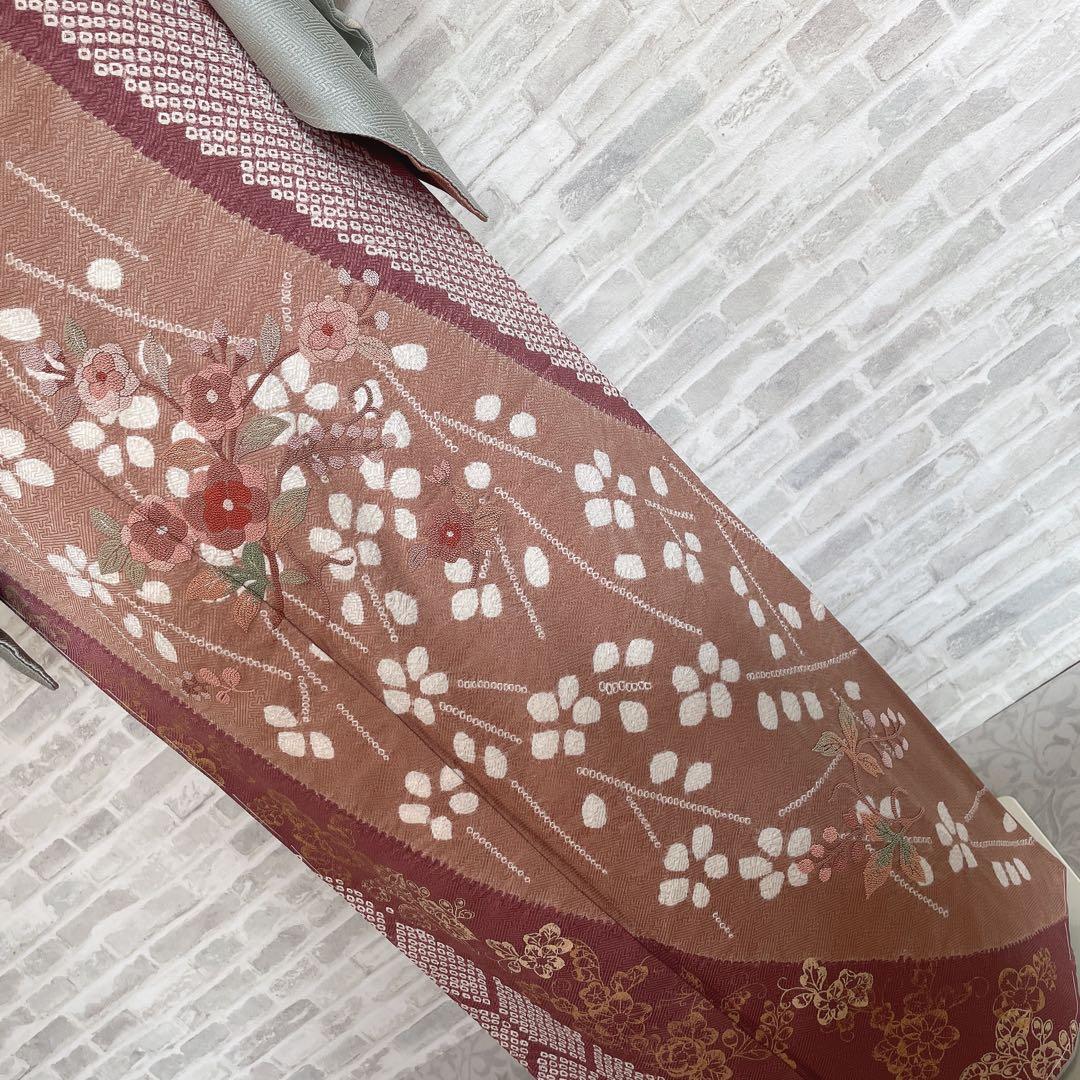 訪問着+長襦袢　フルセット　桜　相良刺繍　絞り　亀甲紋様　入学式　卒業式　Q5