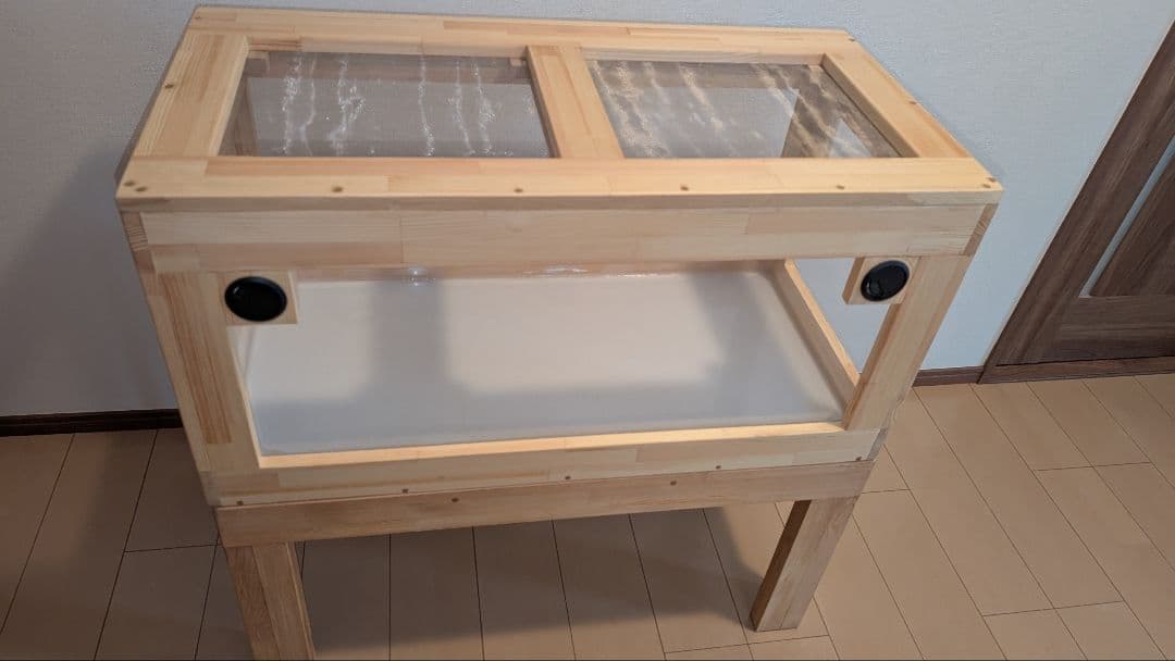 赤松集成材18ミリ幅90縦45奥行45全面アクリル板仕様 蜜蝋オイル仕上げ！