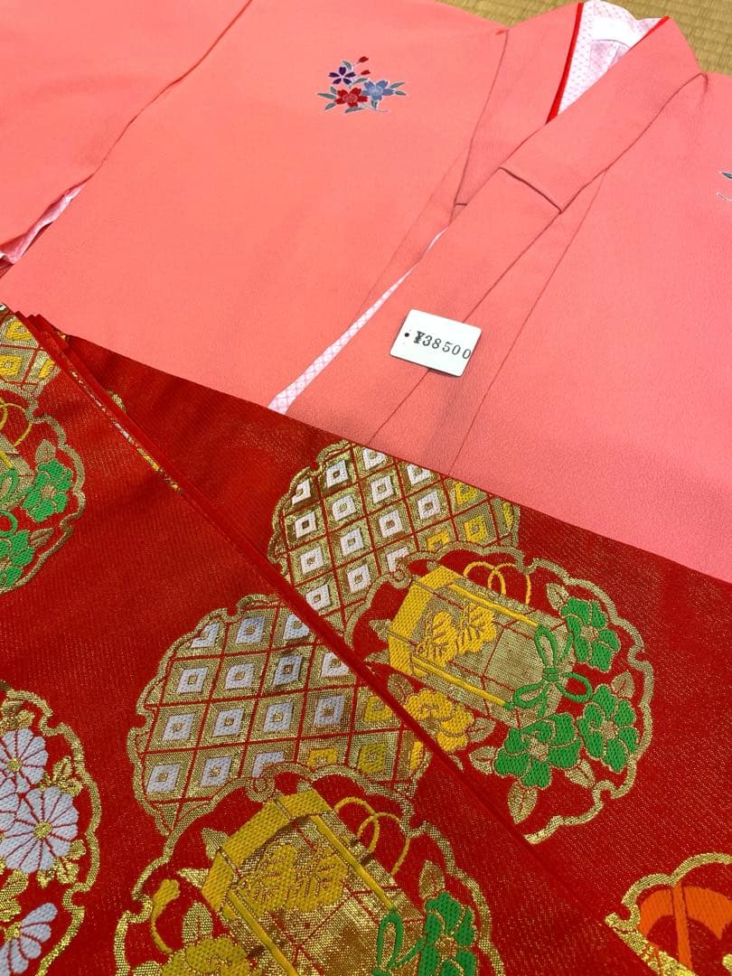 七五三用着物 ピンク 花柄刺繍 帯付き 七歳