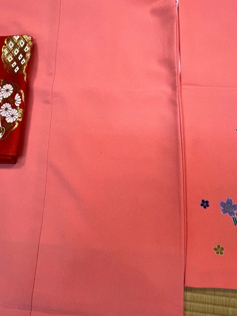 七五三用着物 ピンク 花柄刺繍 帯付き 七歳