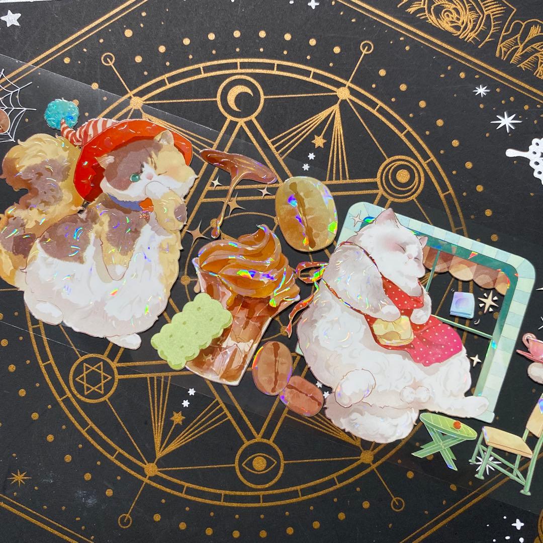 【9191】海外　マステ　中古巻　貝殻光マスキングテープ　猫　動物系