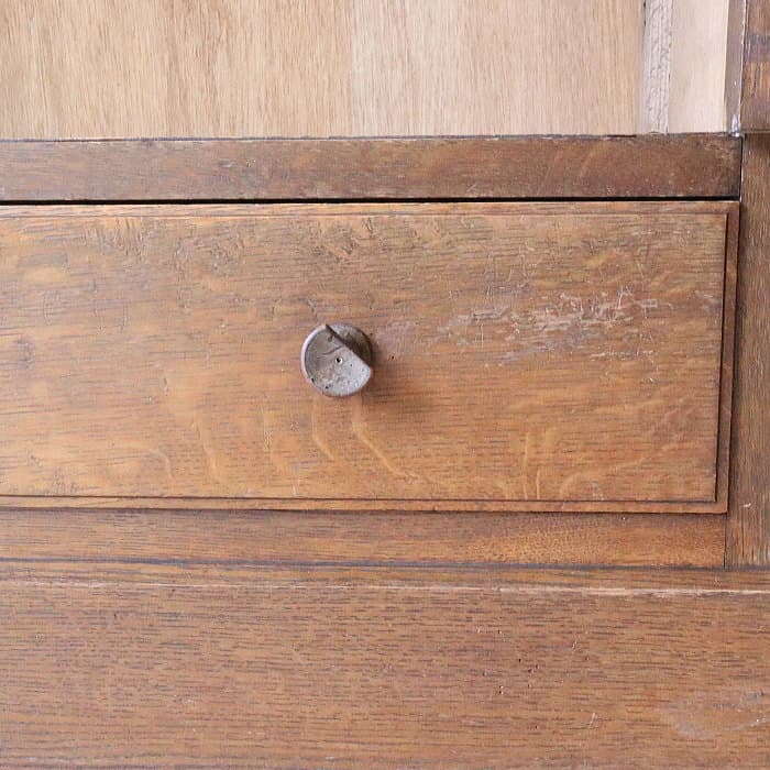 アンティーク　ダイアガラス　両開き棚　収納棚　ナラ材　古家具　レトロ　書棚