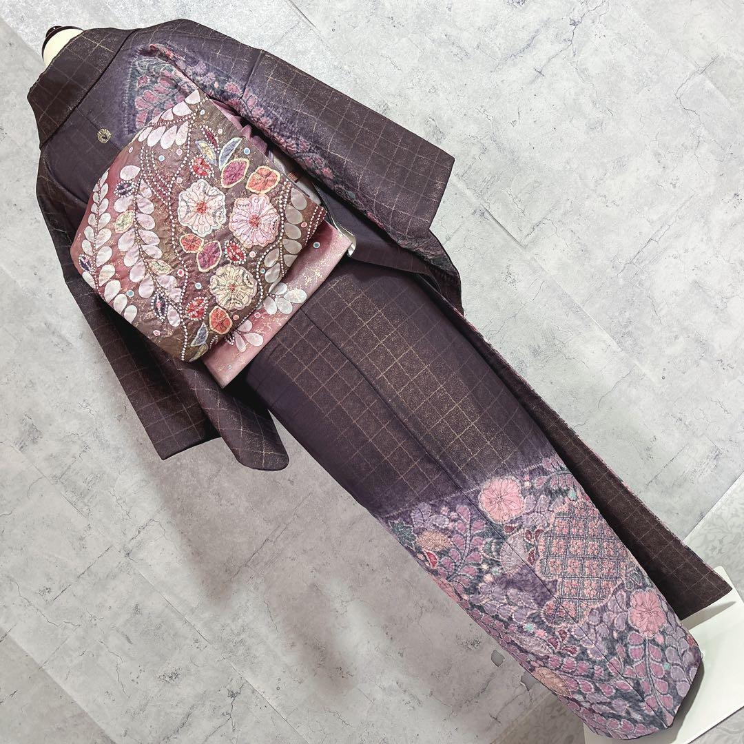 訪問着フルセット　辻ヶ花　着物　正絹　銀通し　豪華　華やか　紫　しぼり