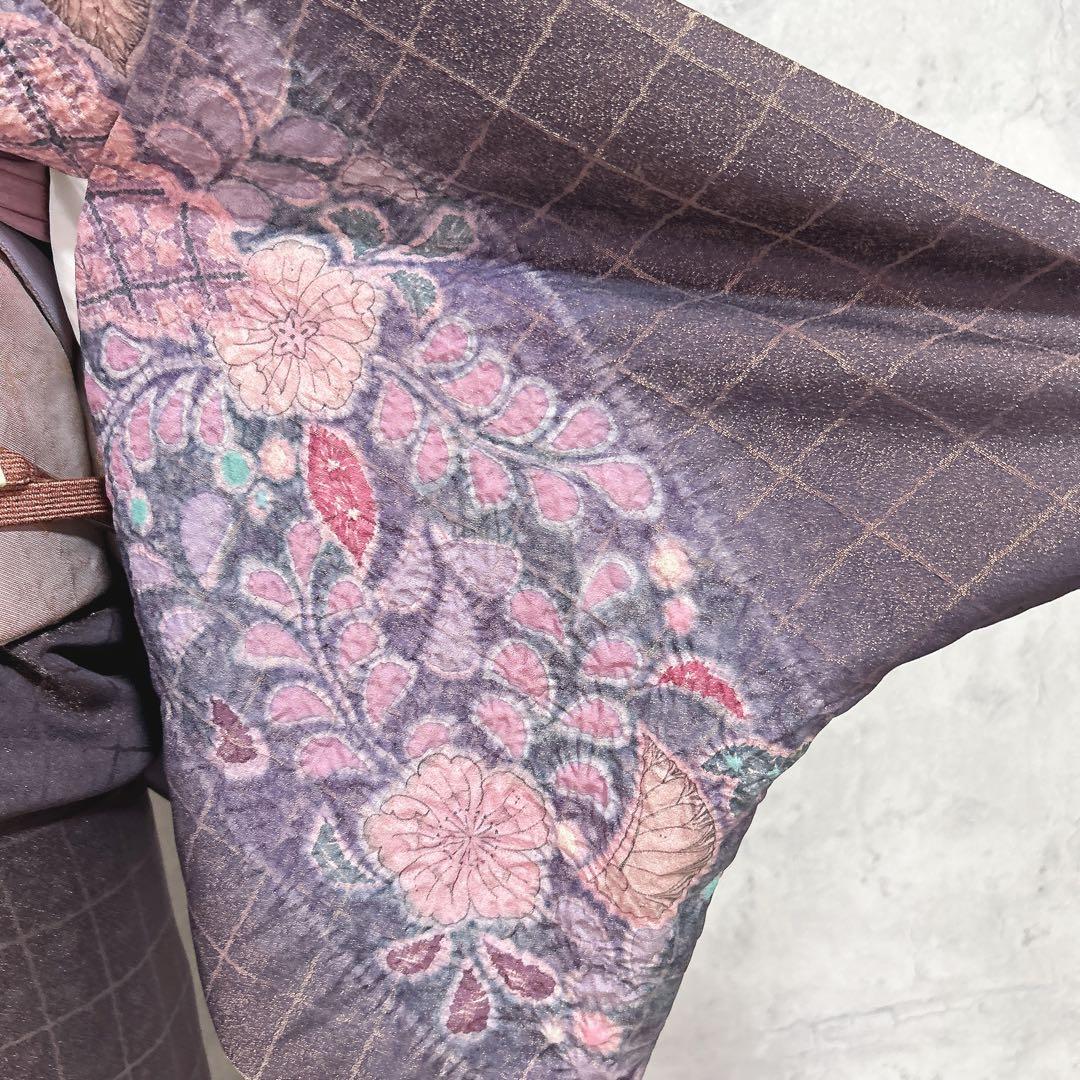 訪問着フルセット　辻ヶ花　着物　正絹　銀通し　豪華　華やか　紫　しぼり