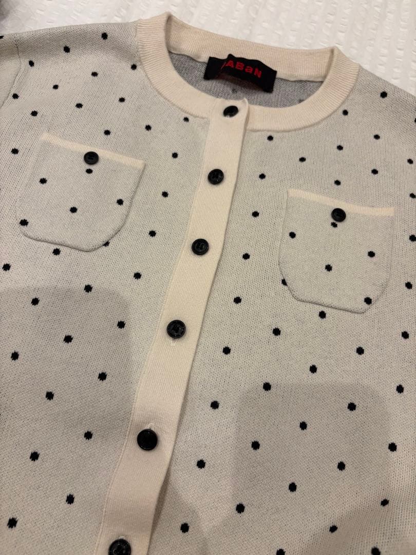 CABaN コットンカシミヤ ドットジャカードクルーネックカーディガン