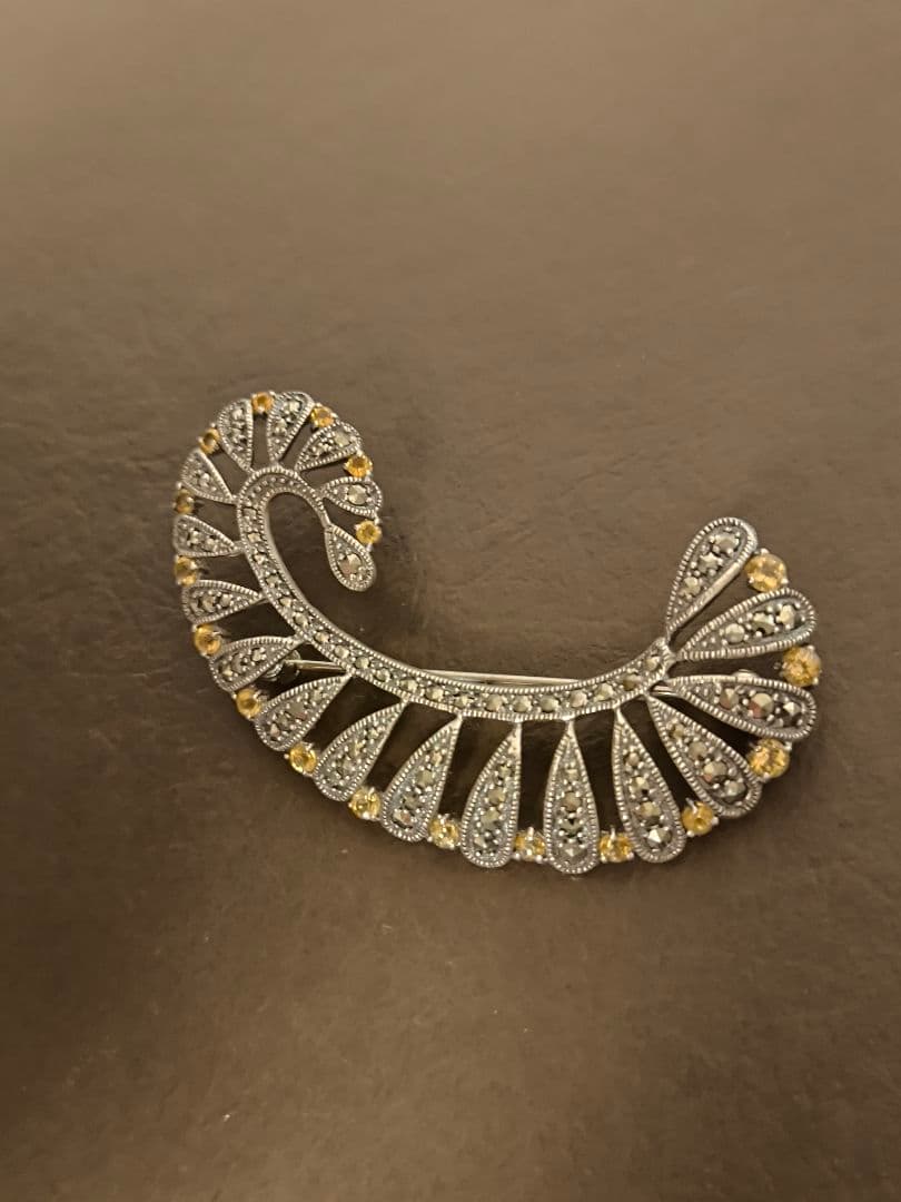 ヴィンテージ　マーカサイト　シトリン　925　スターリング　シルバー　ブローチ