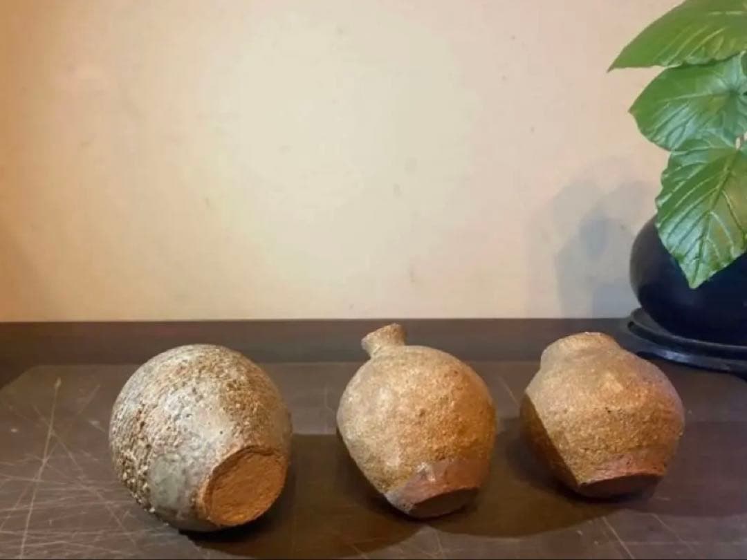 アンティーク　美品ブルナイ　小花器　極小唐木台座　３種・３点セット レア