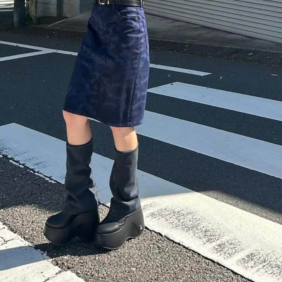 YELLO ブラック ロングブーツ 高ヒール 厚底