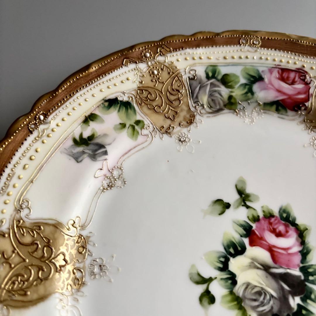 アンティーク　初期オールドノリタケ　金彩＆薔薇　華やかなジュエルプレート⁂稀少品