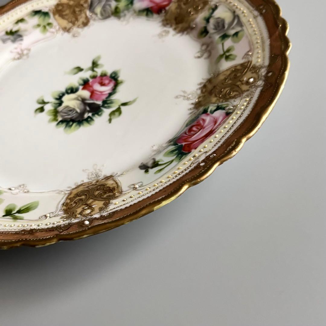 アンティーク　初期オールドノリタケ　金彩＆薔薇　華やかなジュエルプレート⁂稀少品