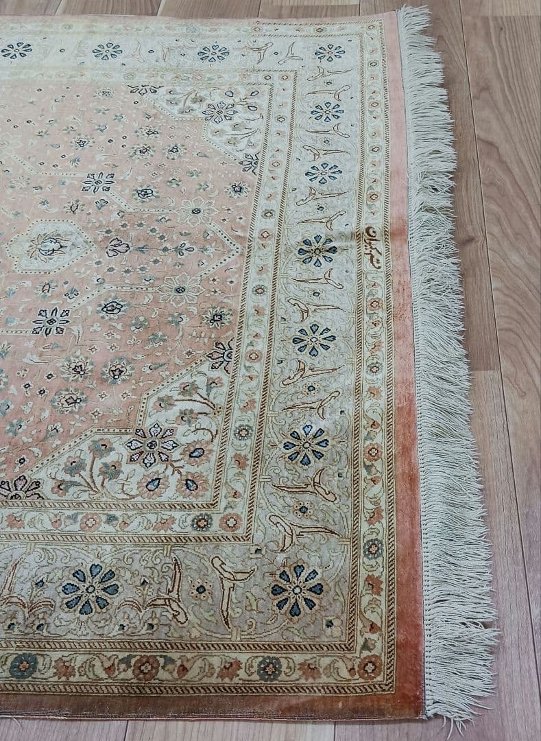 Y3196 高級ペルシャ クム産 工房サイン シルク100% 手織100万ノット