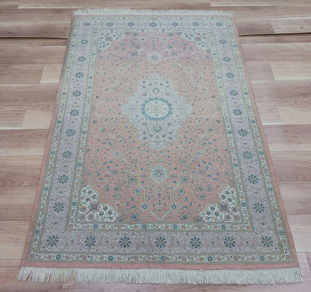 Y3196 高級ペルシャ クム産 工房サイン シルク100% 手織100万ノット