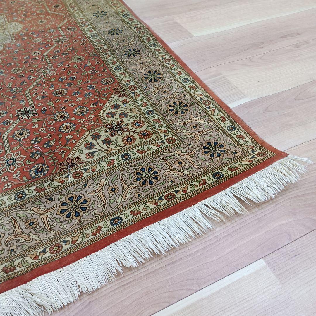 Y3196 高級ペルシャ クム産 工房サイン シルク100% 手織100万ノット