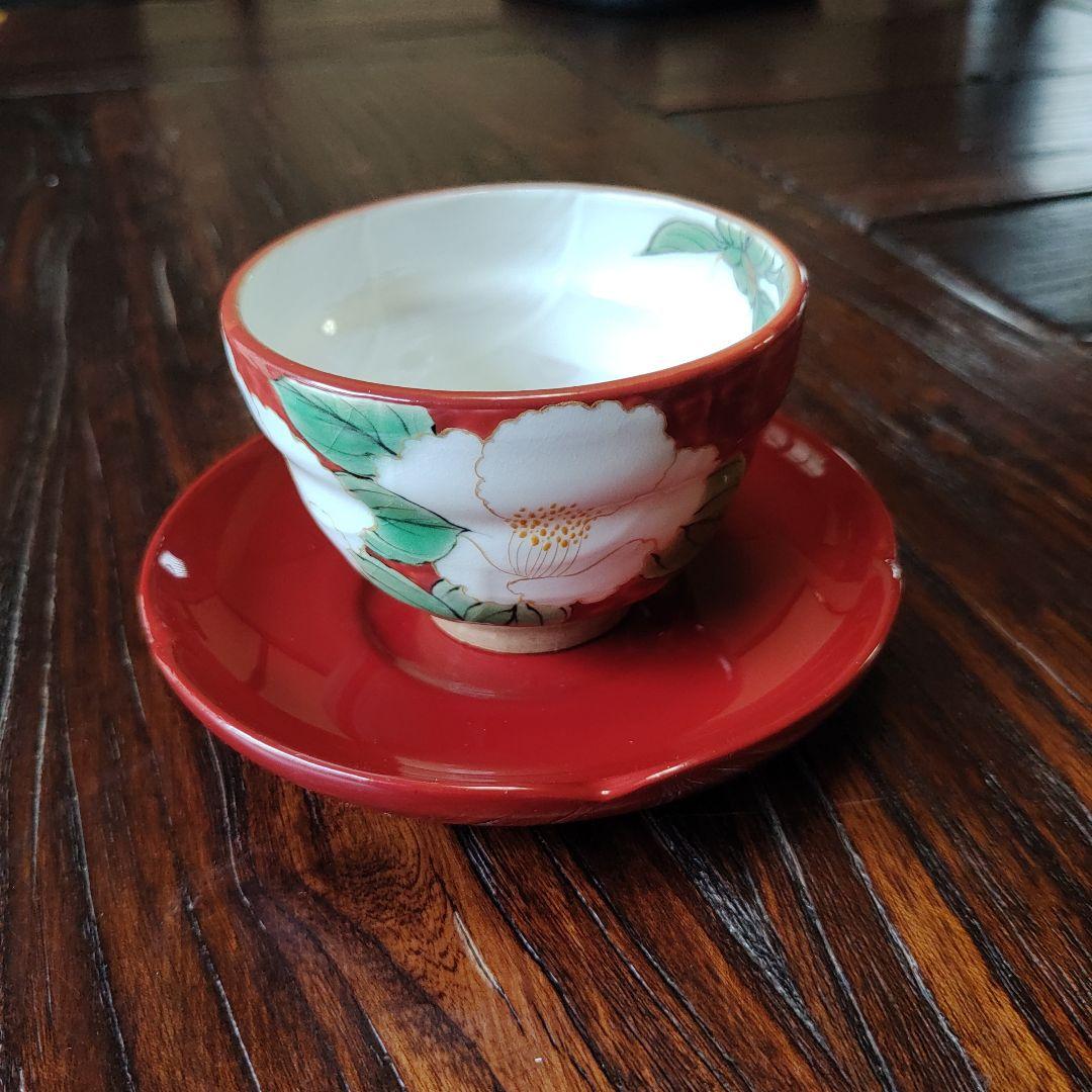 愛 陶庵　とうあん湯のみ茶碗　木製塗り茶托付き　ハナミズキ