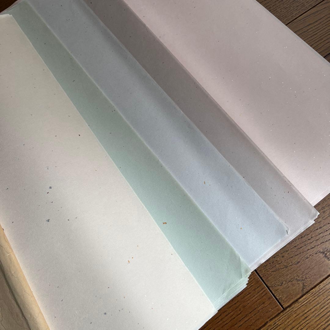 書道用紙聯落（1.75×7.5）金銀砂子振り41枚、玉紅50枚、おまけ水紋箋5枚