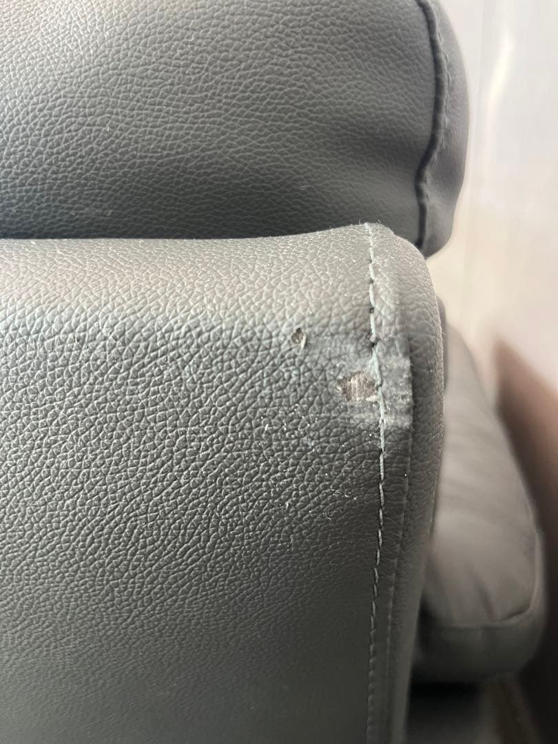 『ニトリ』美品レザー 3Pソファ グレー　新品クリナー付き　※直接取引限定