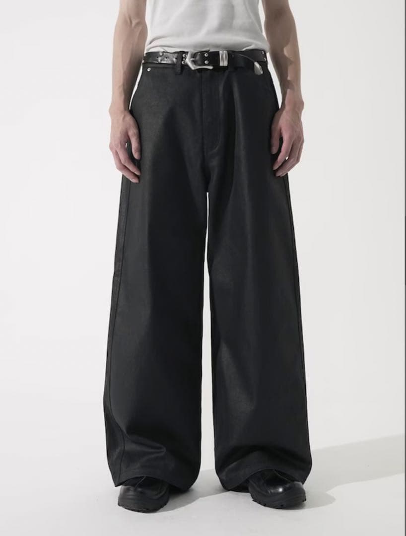 【CS】coated wide denim pants (black)