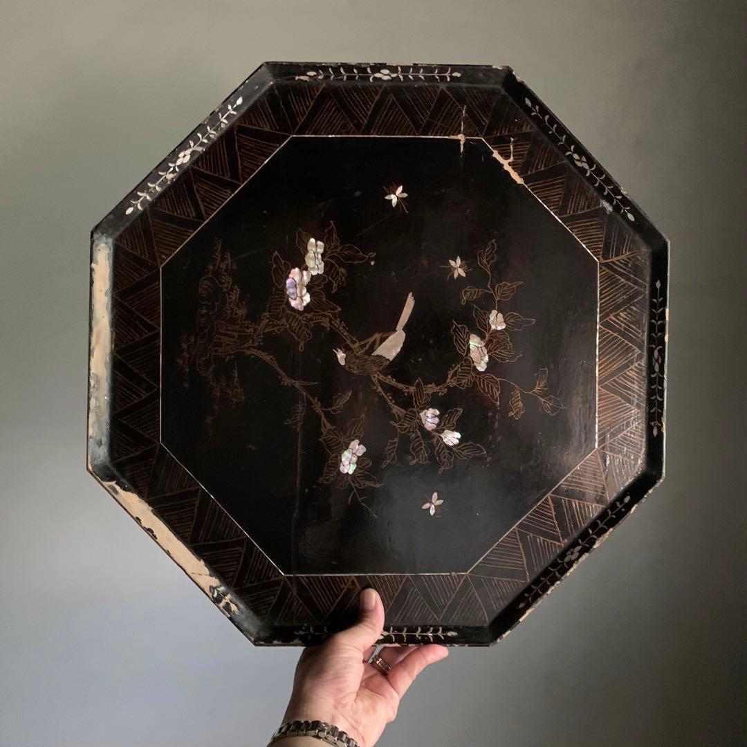 李朝 螺鈿 八角盆 朝鮮美術 古美術 古道具 アンティーク