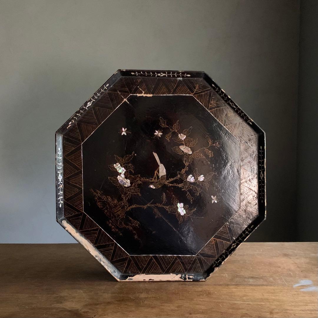 李朝 螺鈿 八角盆 朝鮮美術 古美術 古道具 アンティーク