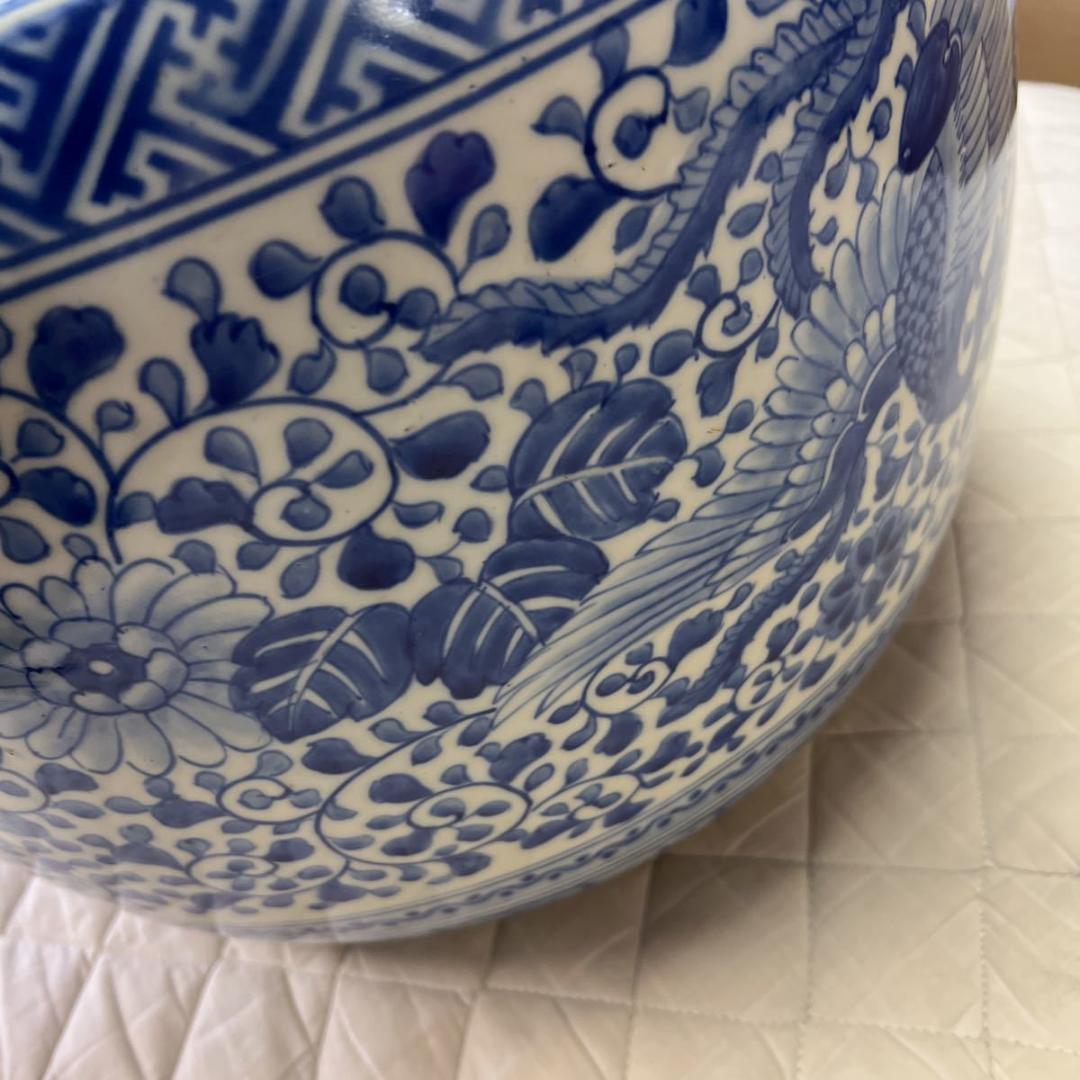 火鉢 染付 古民具 金魚鉢 メダカ鉢 伊万里 睡蓮鉢 アンティーク