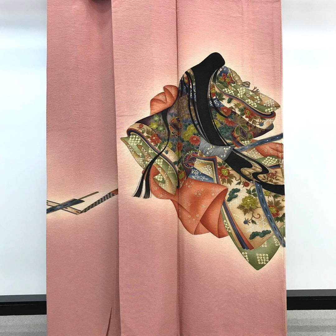 付下げ 京友禅伝統工芸士 樽本伊勢蔵 十二単の女性 積紅色 KK-1835