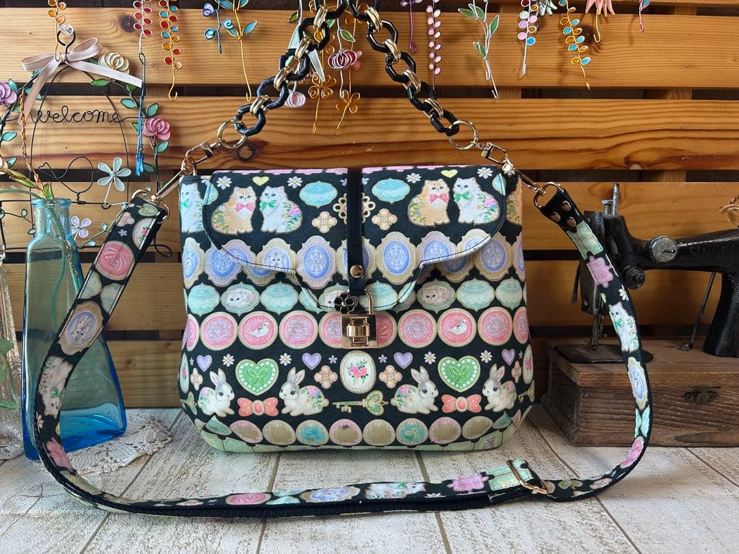 ゴン助様♡22ファブリック 丸底ハンドバッグ ショルダー2way