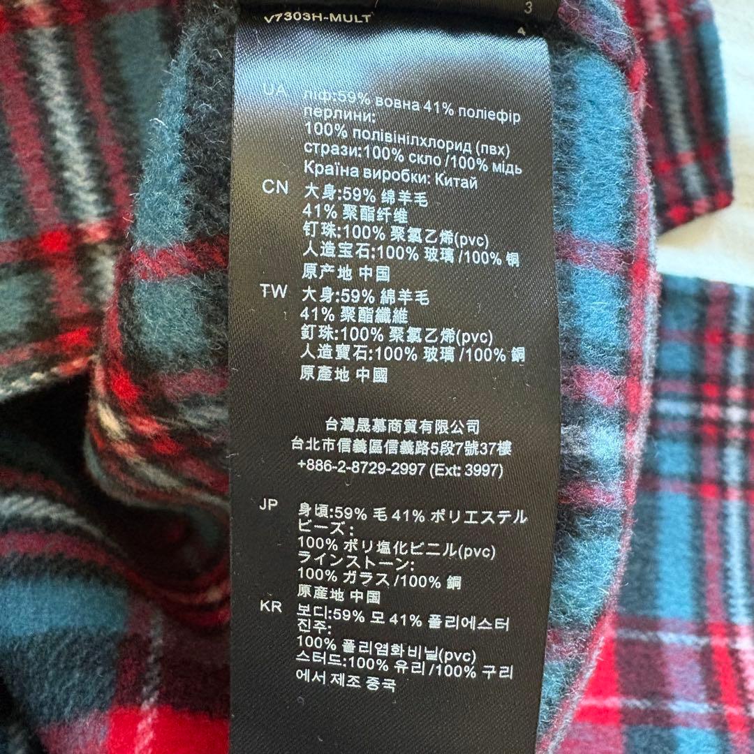 美品 sandro ビジュー装飾 チェック柄 ウールコート シャツジャケット