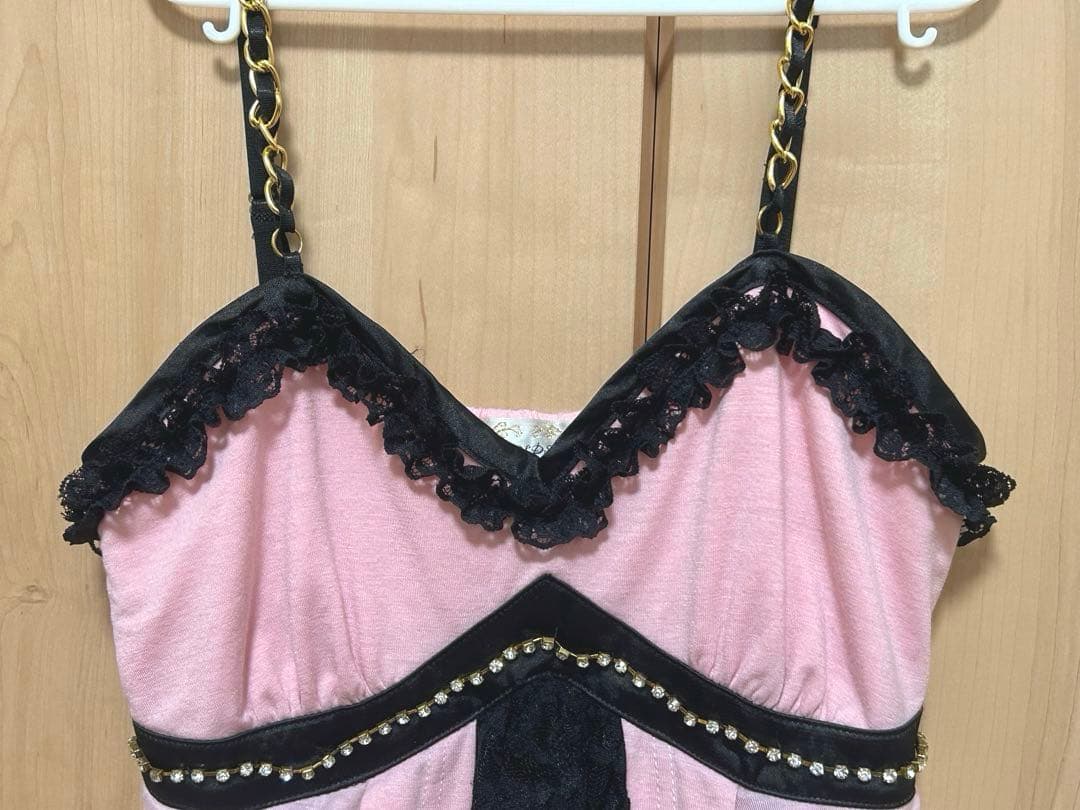 GOLDS♡肩紐チェーン♡ビジュー付き段々フリルレース♡キャミトップス♡ピンクM