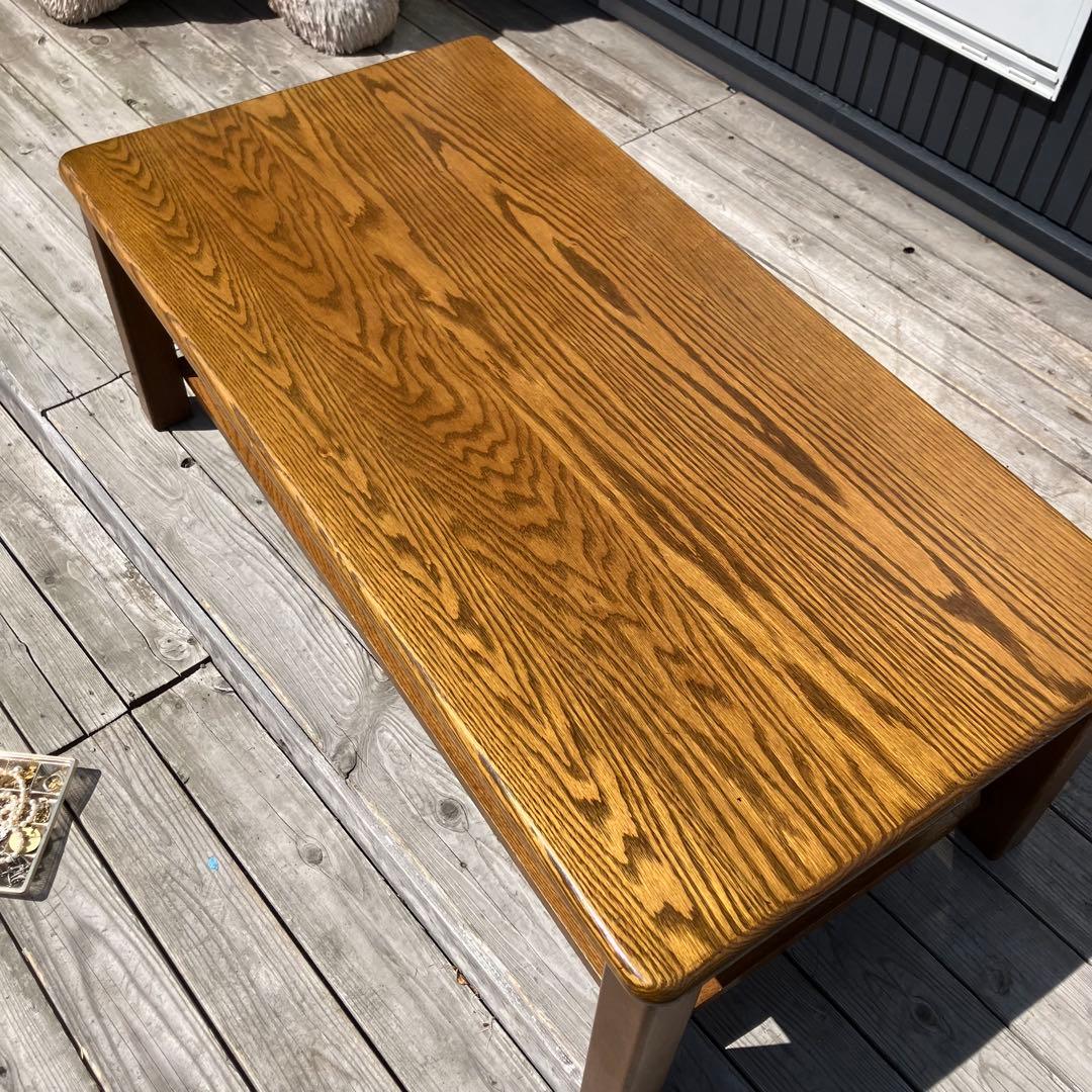 昭和レトロ 浜本工芸 オーク材 ラタン棚板木製センターテーブル コーヒーテーブル