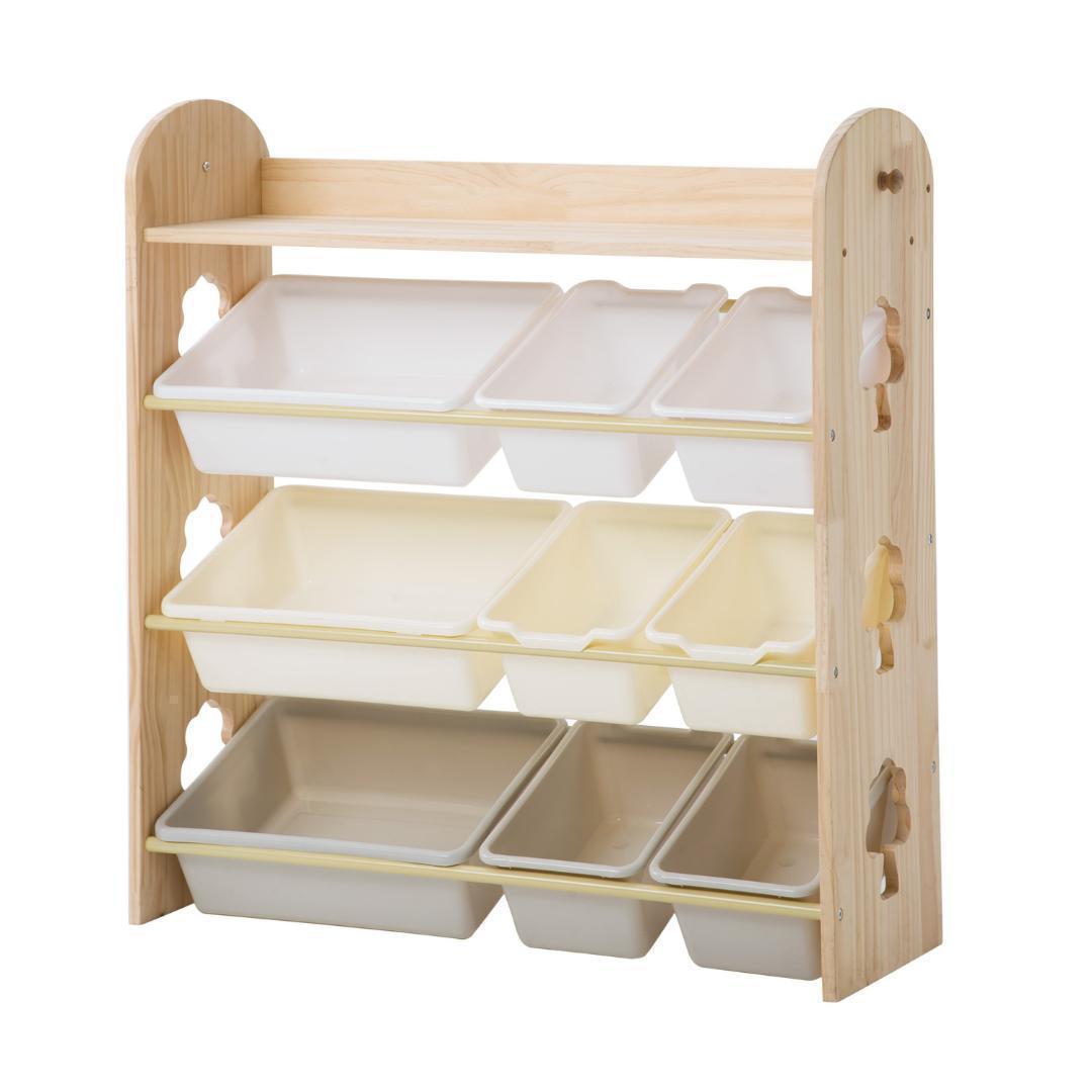 天然木 オモチャ収納 ラック おもちゃ箱 おしゃれ ワイドタイプ 大容量 絵本棚