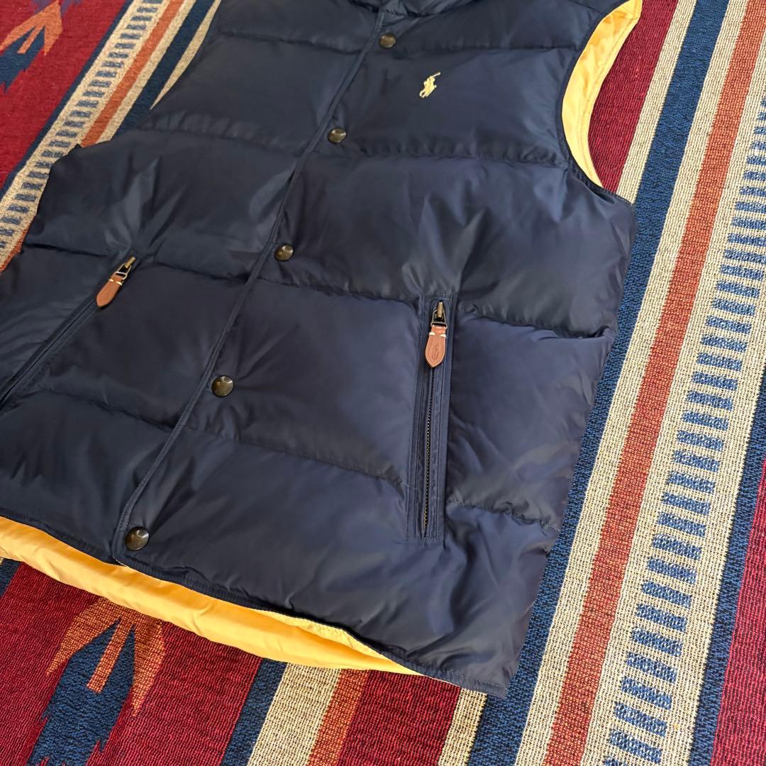 ポロラルフローレン リバーシブルダウンベスト ネイビー×イエロー Lサイズ