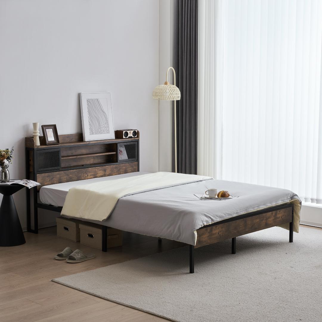 SD ベッドフレーム セミダブル セミダブルベッド パイプベッド コンセント付き