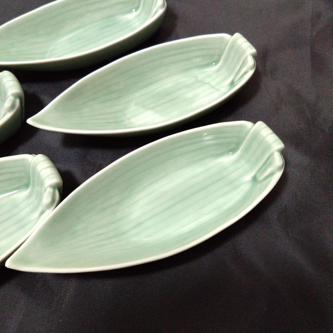 新品 有田焼 深川製磁 百年庵 笹型 銘々皿5個　お祝い