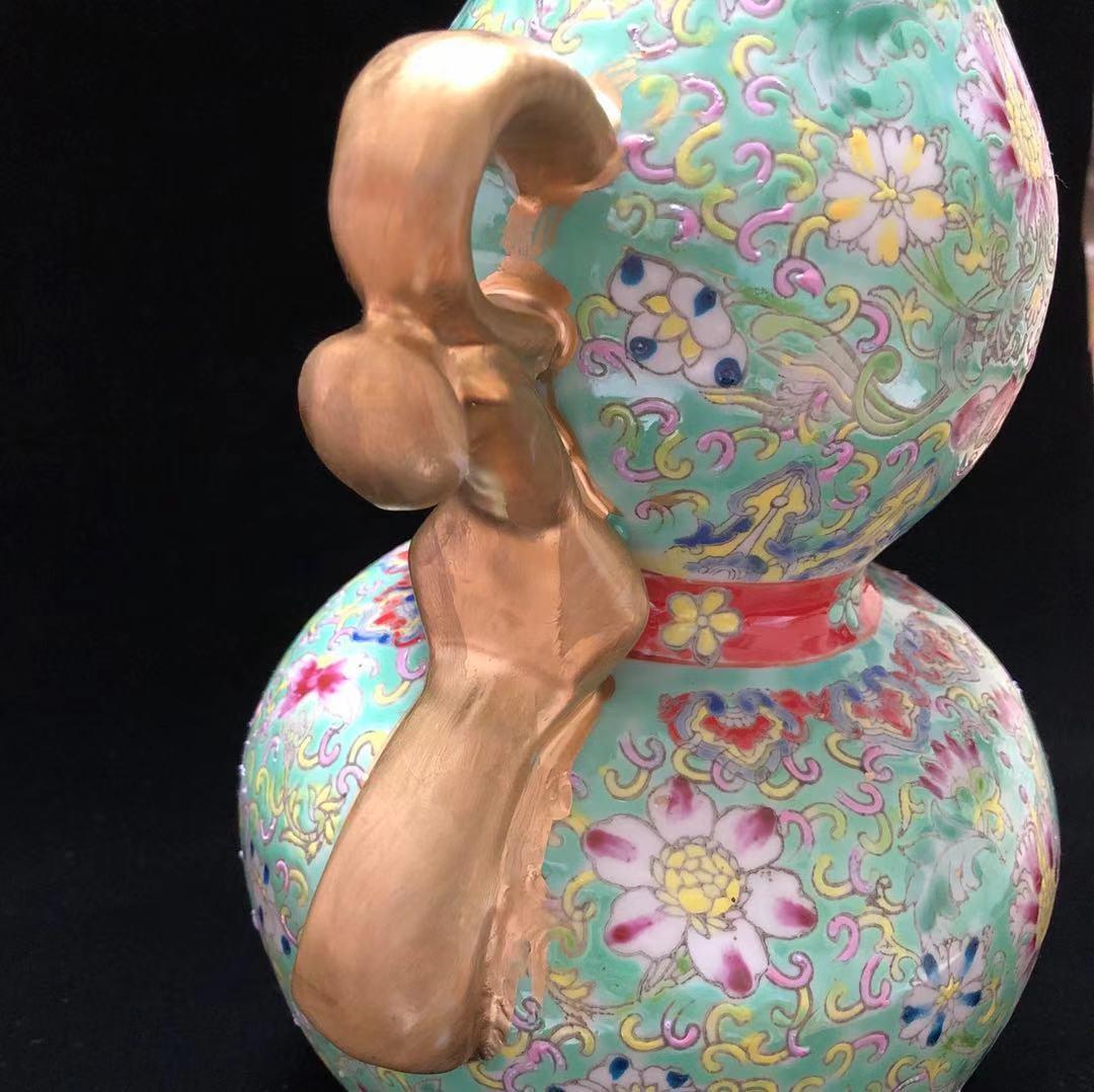 大清 乾隆 風水 ひょうたん瓶 高さ29CM 粉彩 骨董品 擺件 古賞物 陶磁器