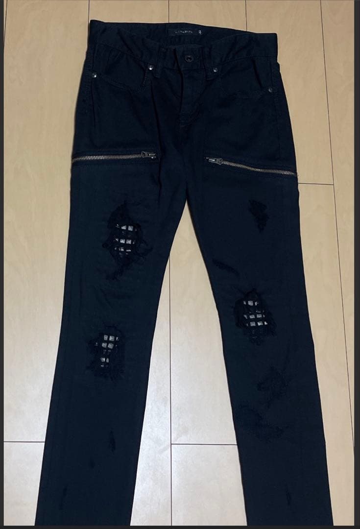 専用品 00s CIVARIZE スタッズ ダメージ ジップ スキニーデニム 黒