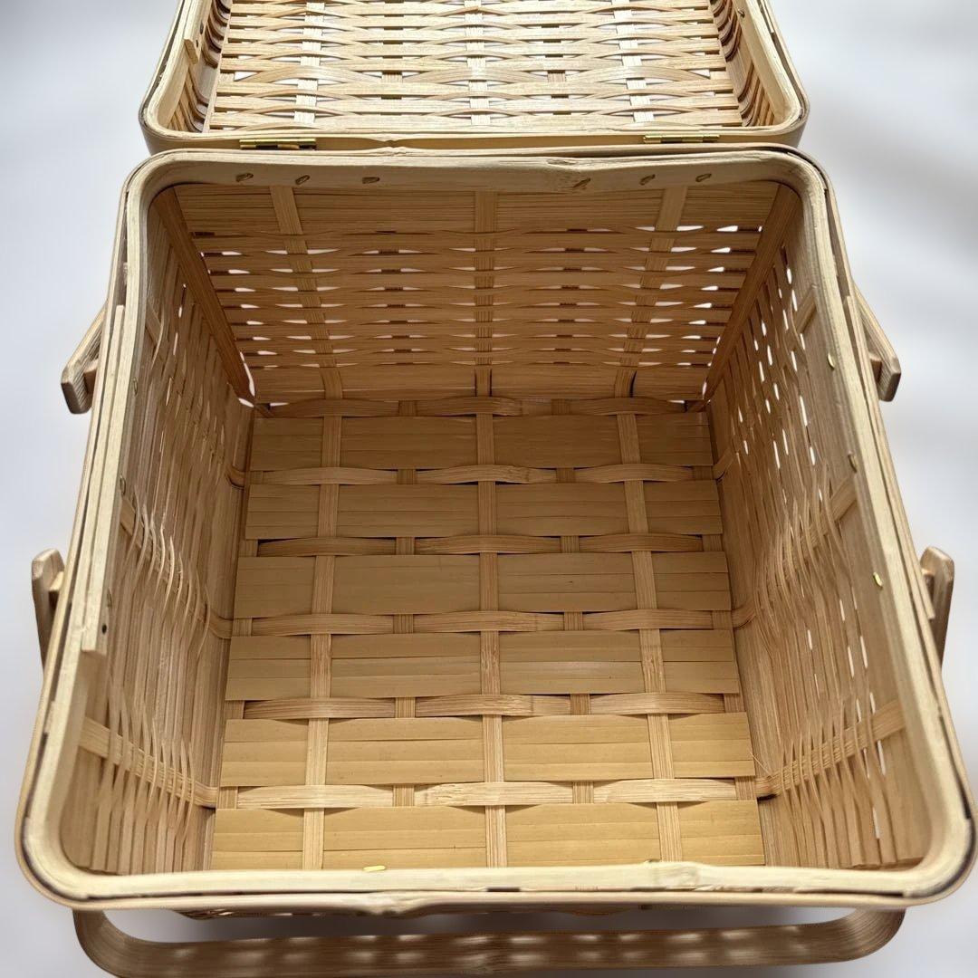松田由紀 角物 蓋付き 竹かご 竹籠　バスケット