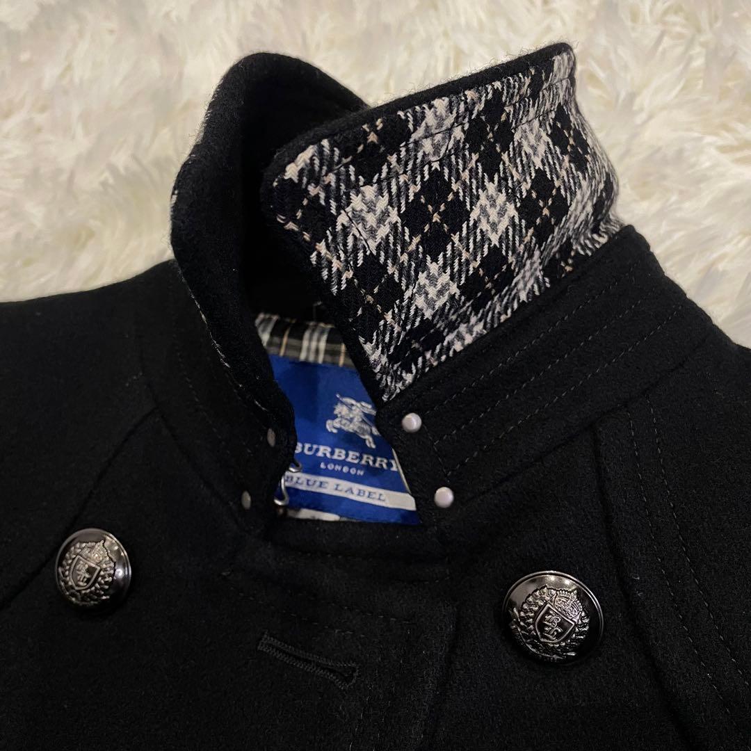 美品 BURBERRY ブルーレーベル ダブルブレスト Pコート ブラック