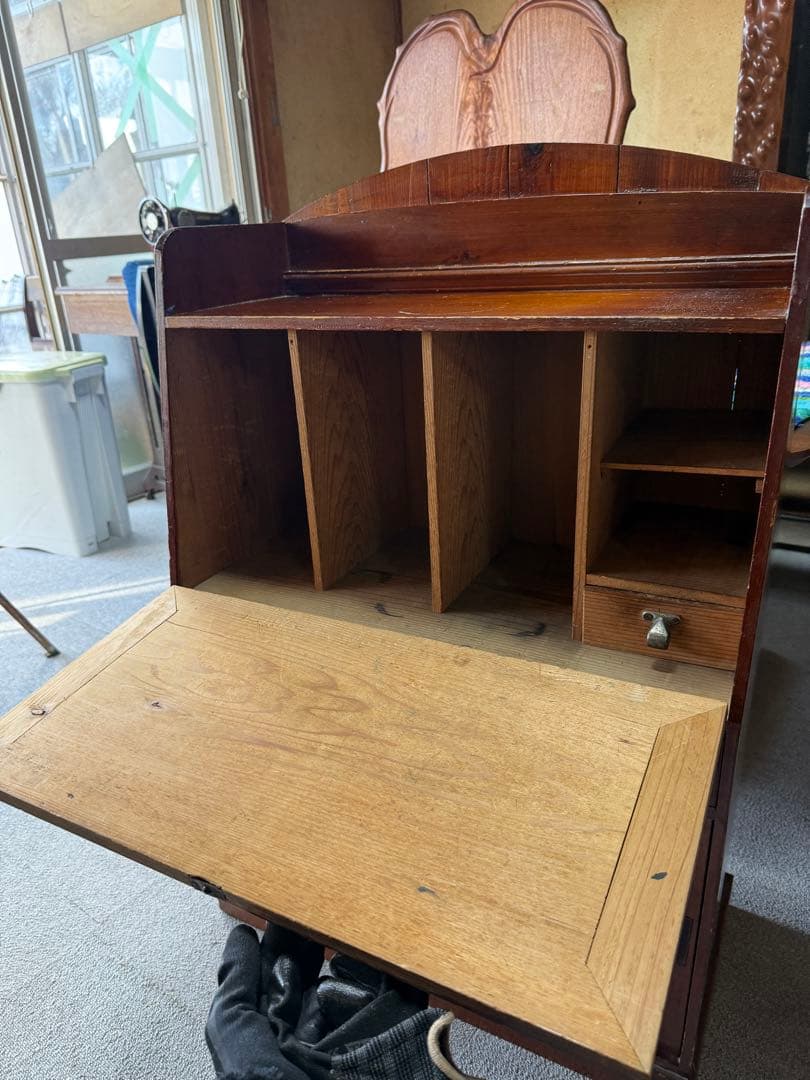 アンティーク 戦前 昭和初期 無垢木製 ライティングビューロー 折畳書斎机