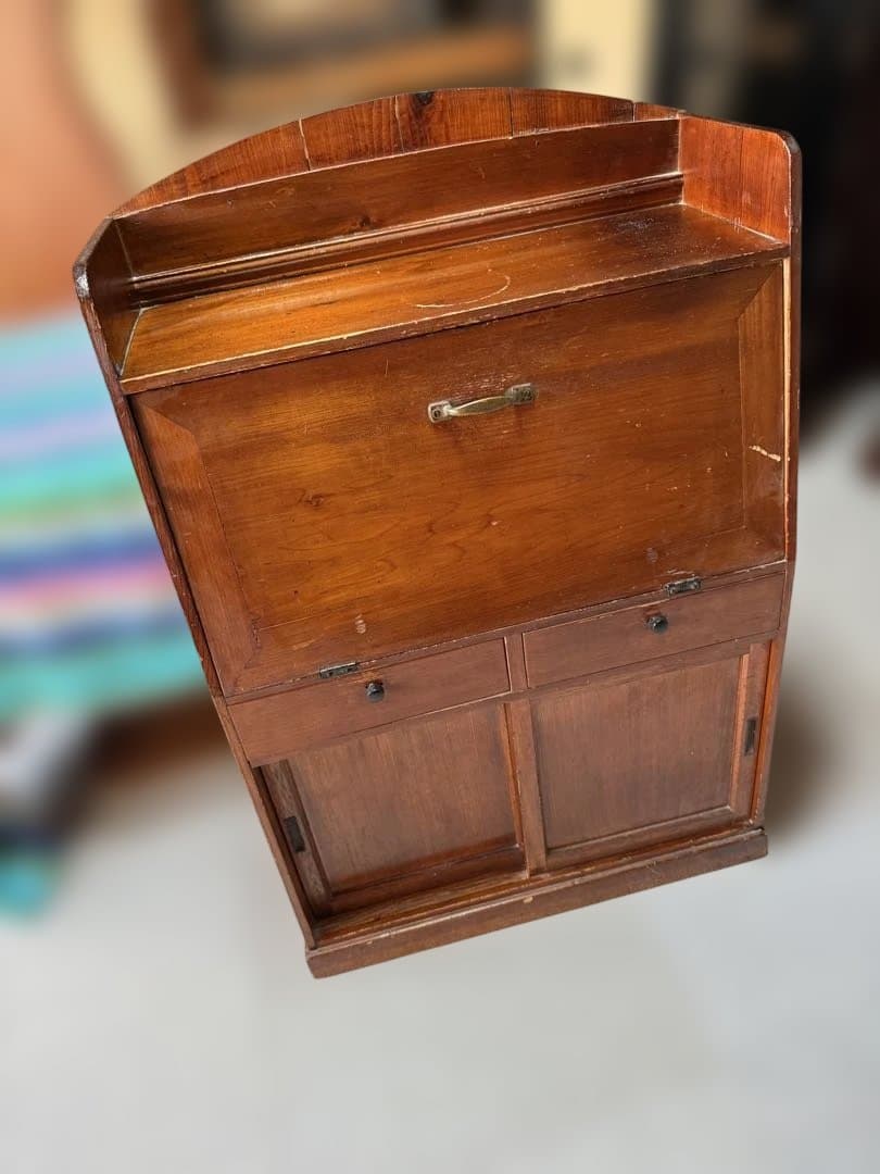 アンティーク 戦前 昭和初期 無垢木製 ライティングビューロー 折畳書斎机