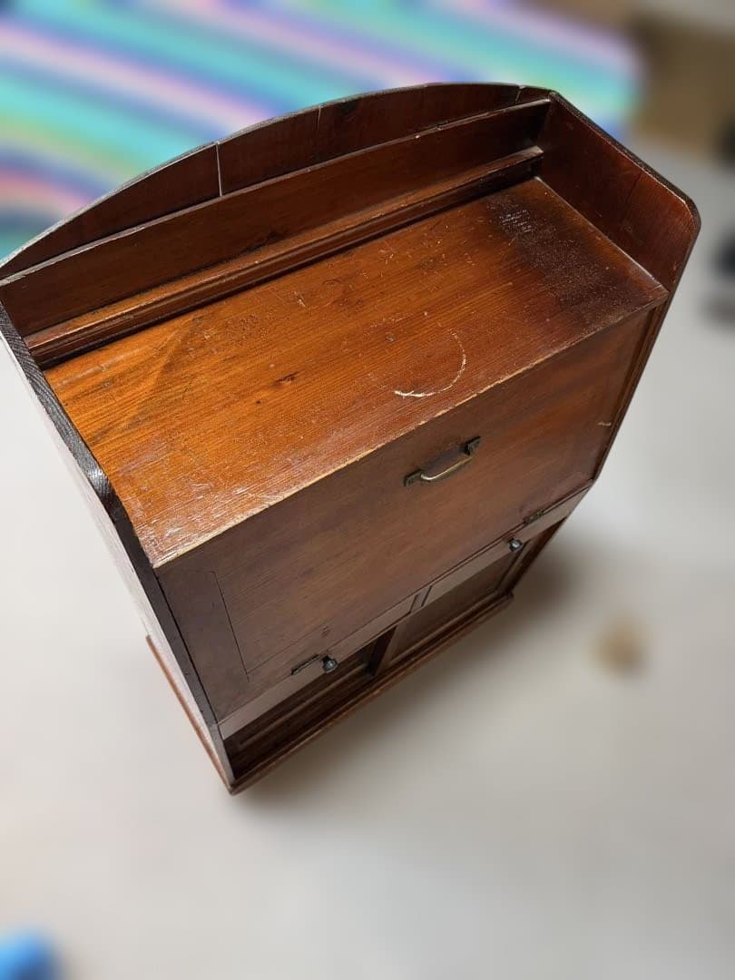 アンティーク 戦前 昭和初期 無垢木製 ライティングビューロー 折畳書斎机