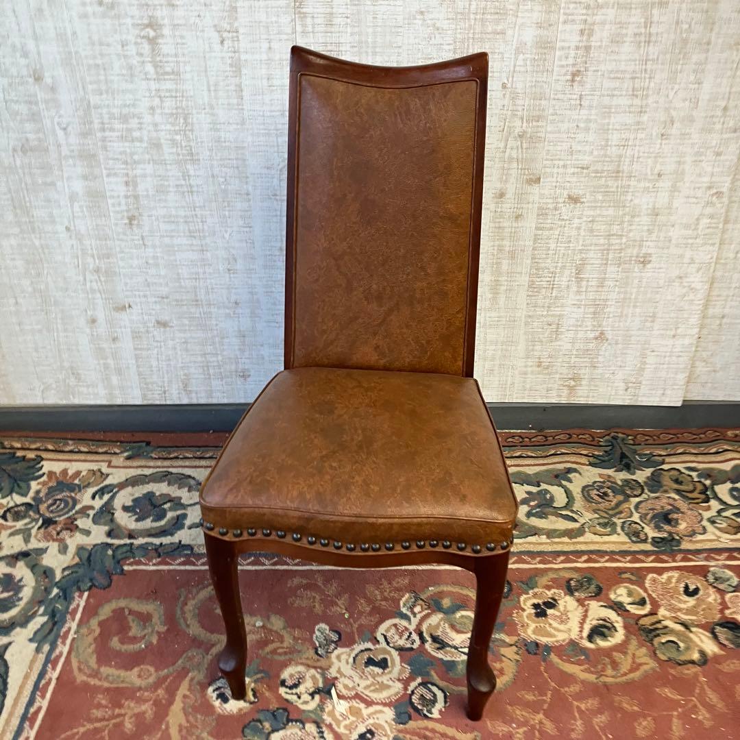 ②北欧レトロ マルニ木工 木製椅子 鋲打ちダイニングチェア ロビーチェア 古家具