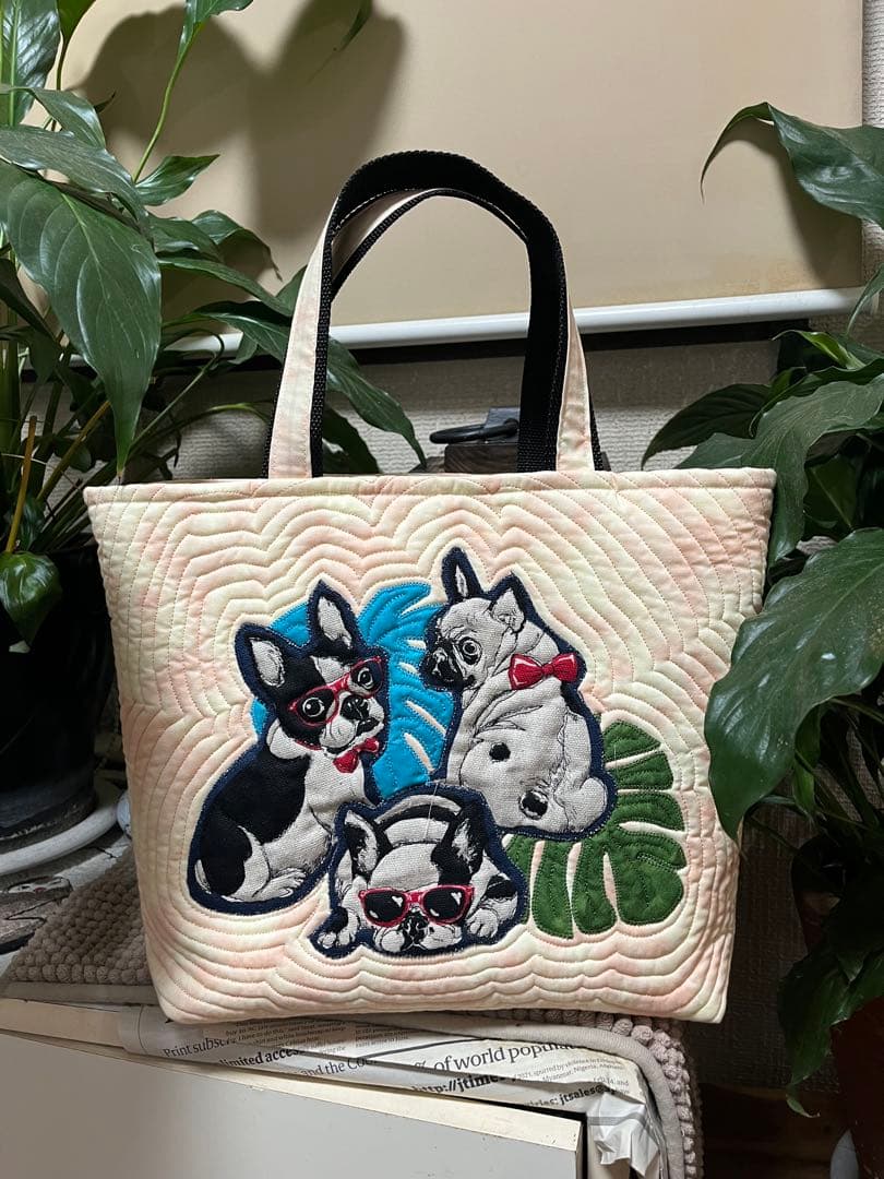 ハワイアンキルトバッグ　ハワイアンキルト　トートバッグ　イヌバッグ　ヤシの木