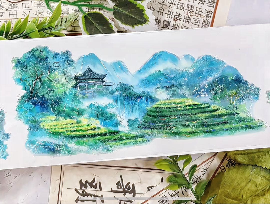 【8752】海外　マステ　3/5/巻売り　貝殻光カッティング　風景